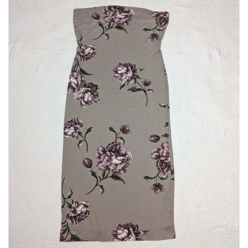 Women's Dress Size Large Strapless Blush Pink Floral Elastic Chest